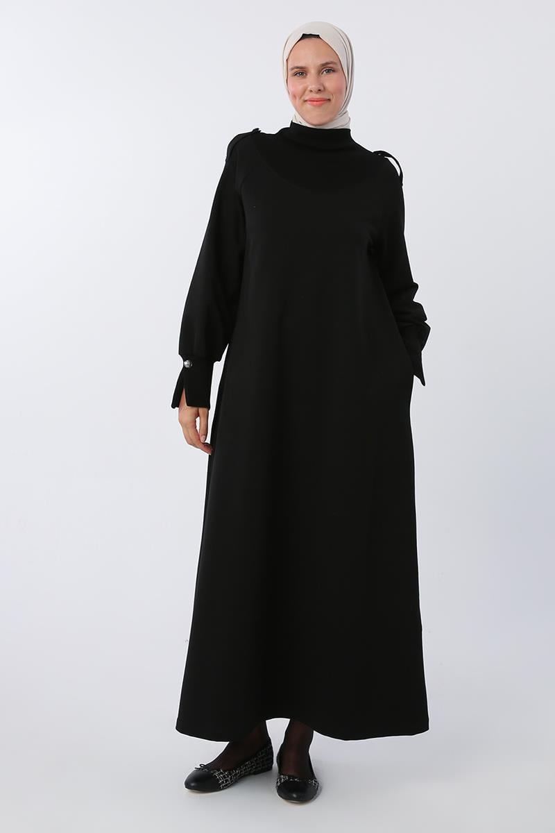 Pamuklu Kolları Düğmeli Apoletli Elbise