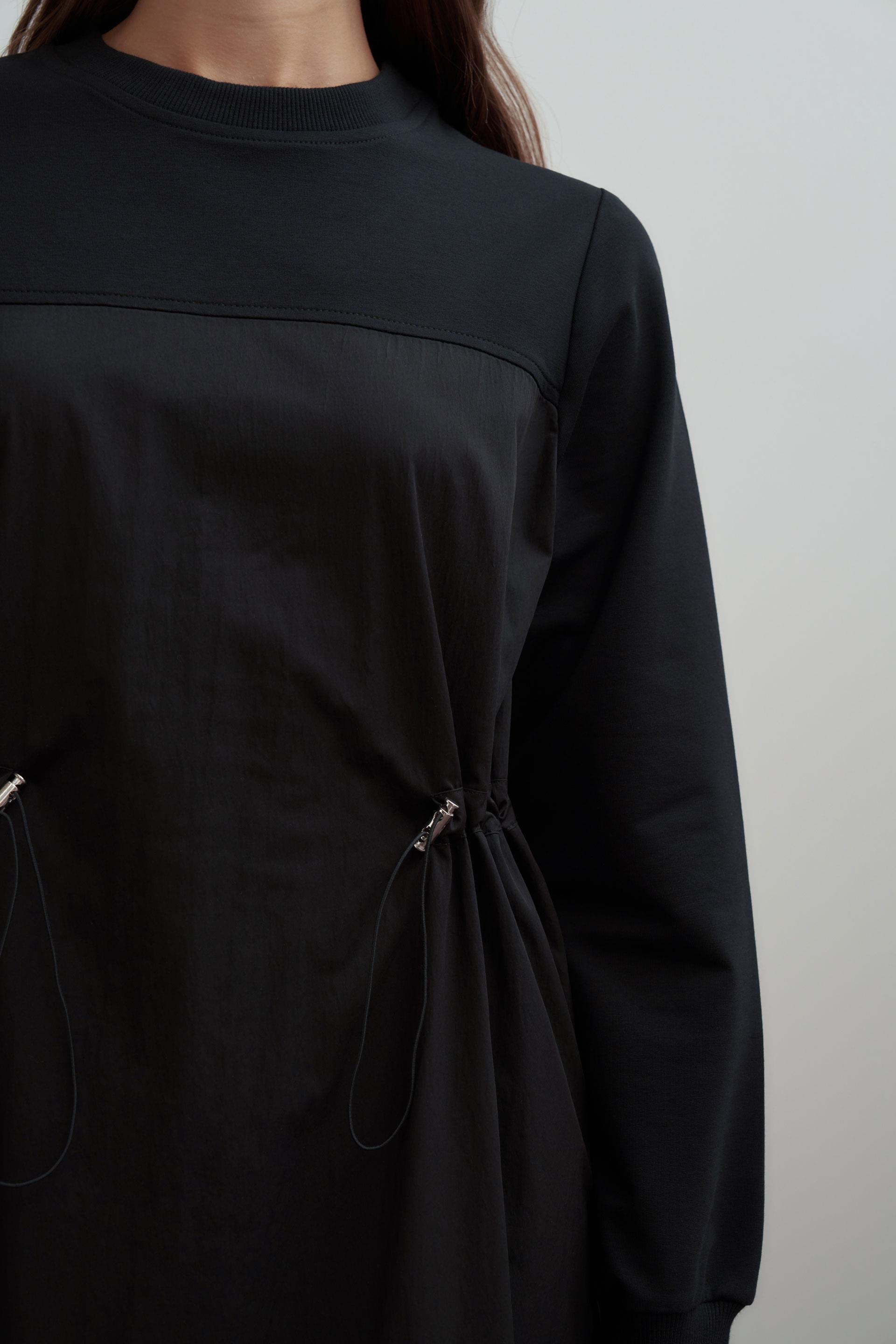 Siyah-Pamuklu Lastikli Bel Ayarlı Elbise