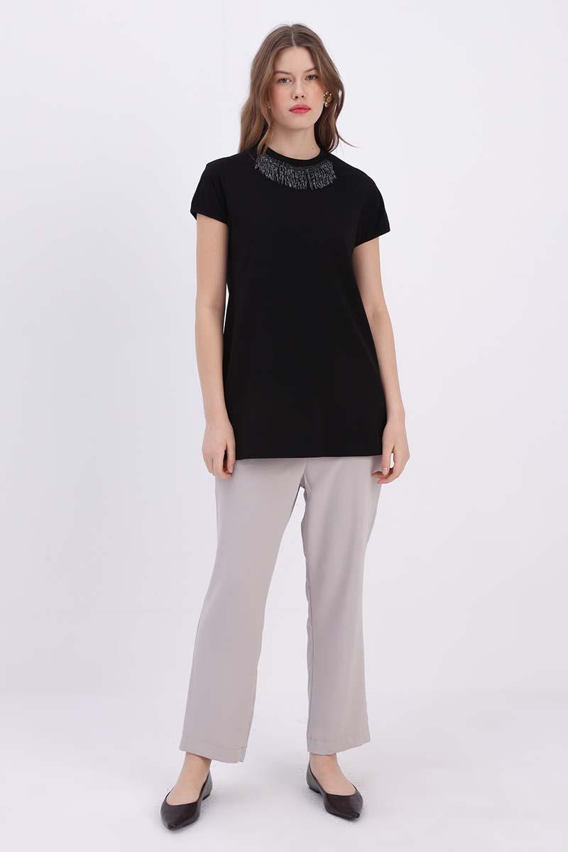 Cotton Short Sleeve T-shirt With Tassel Detail