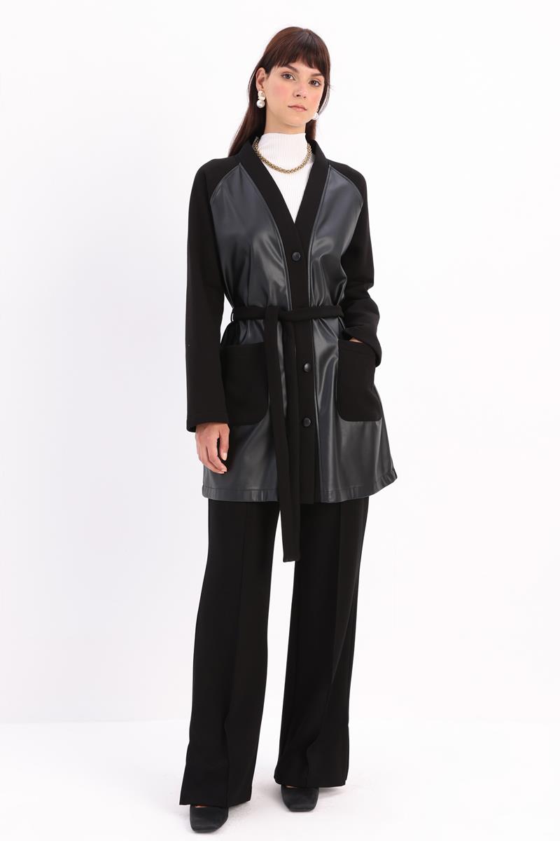 Pamuklu Şardonlu Kuşaklı Hırka