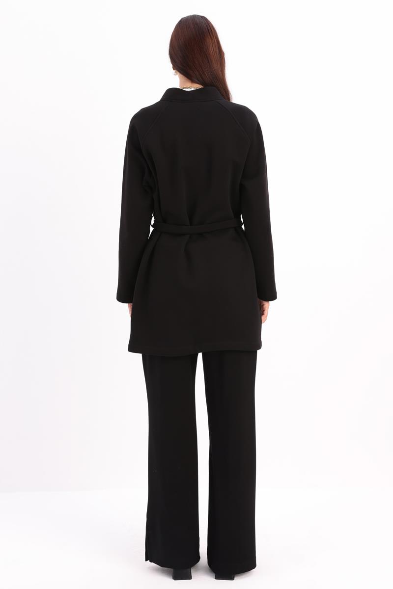 Pamuklu Şardonlu Kuşaklı Hırka