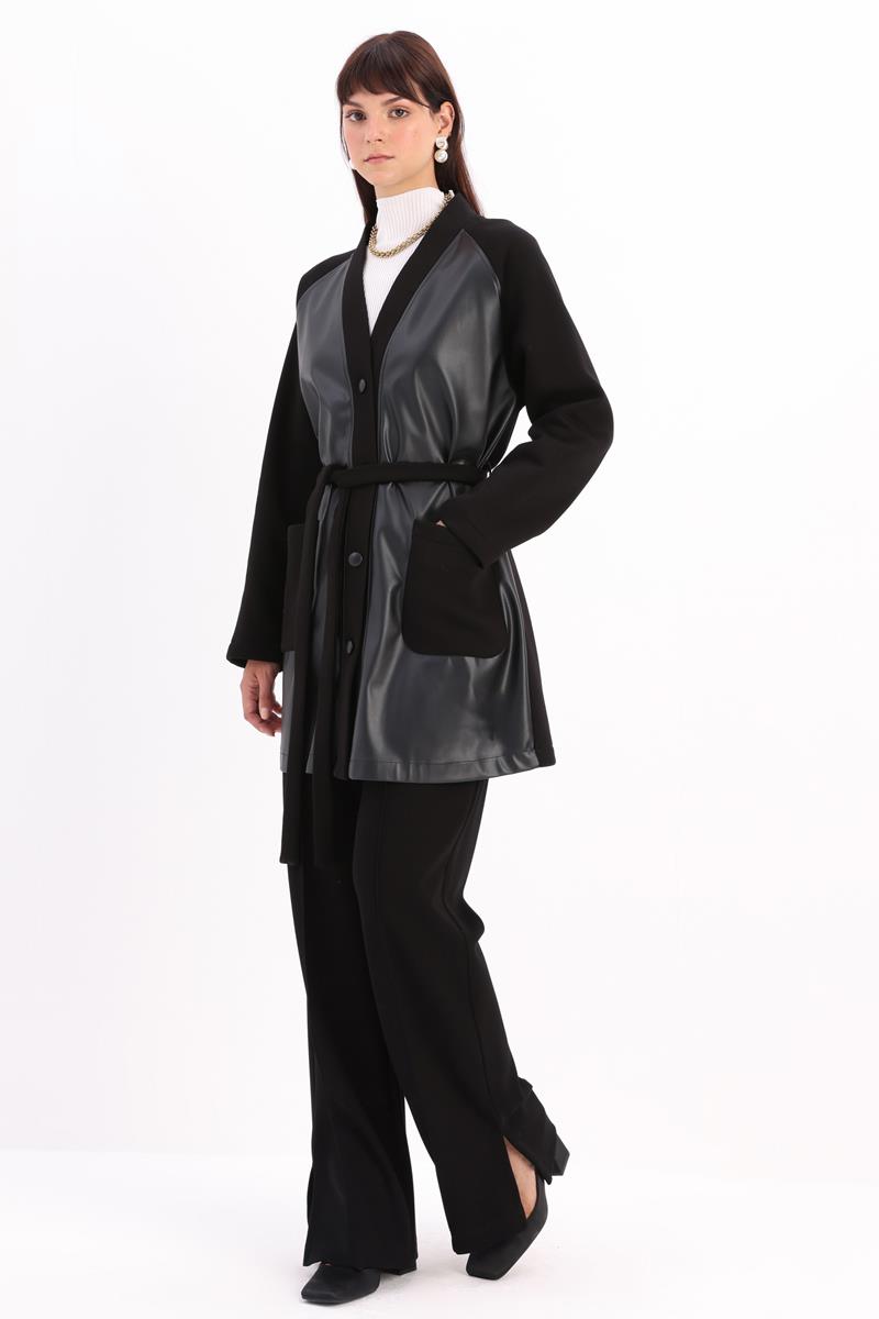 Pamuklu Şardonlu Kuşaklı Hırka