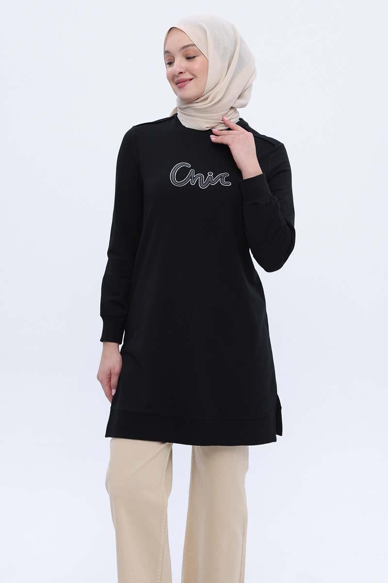 Cotton Side Slits Embroidered Sweat Tunic