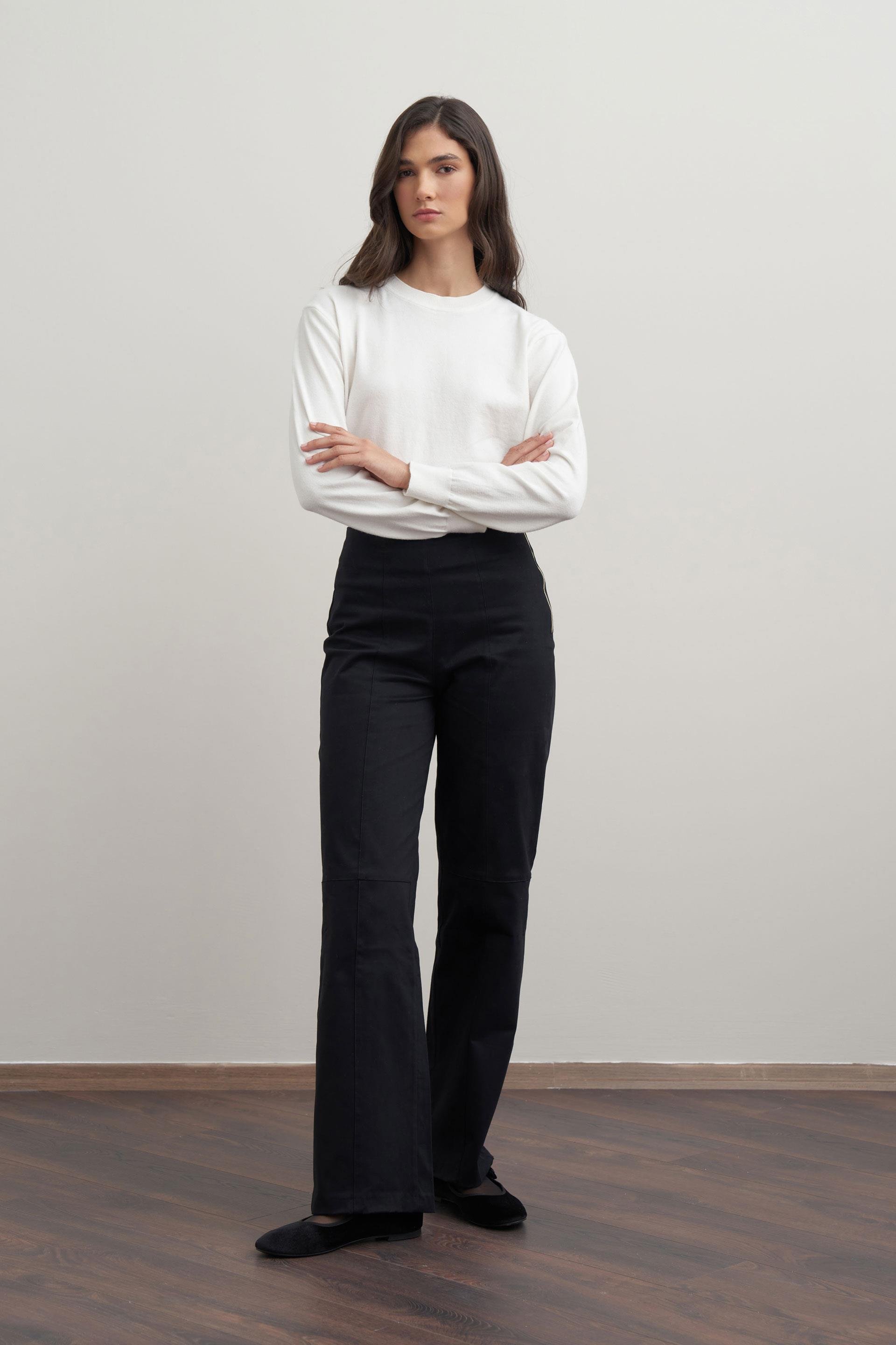 Siyah-Parçalı Gabardin Pantolon