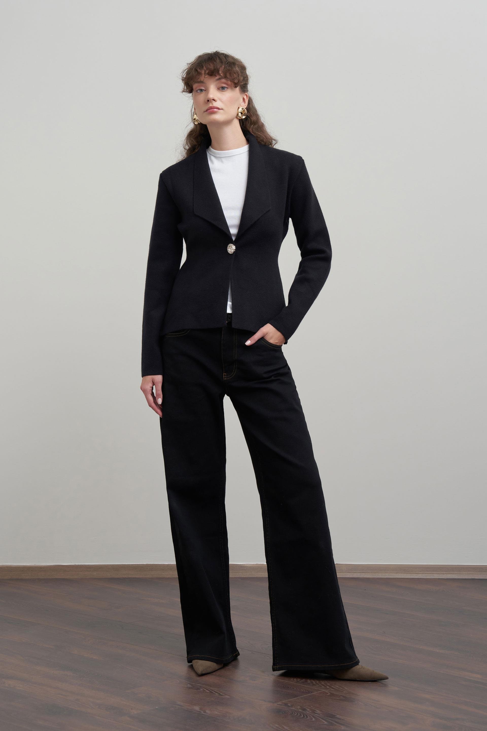 Siyah-Şal Yaka Triko Hırka