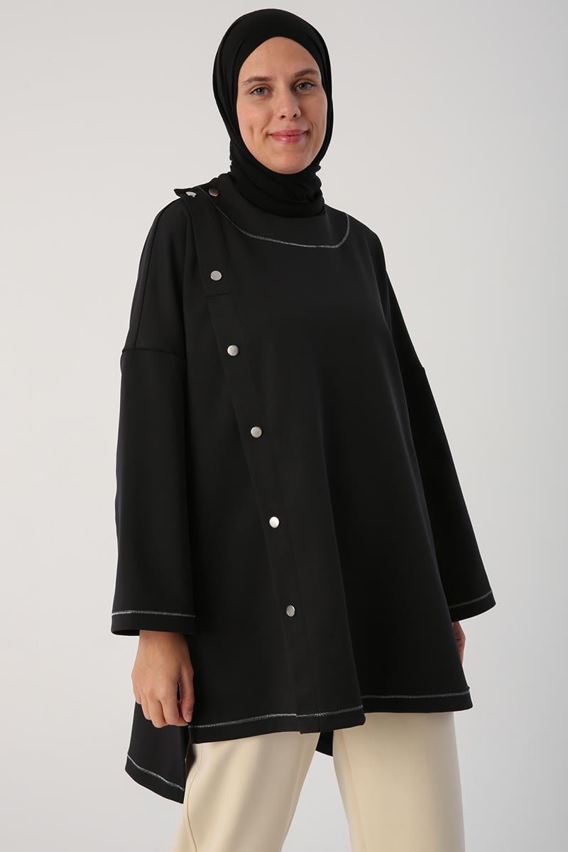 Sim Dikişli Çıtçıtlı Oversize Tunik