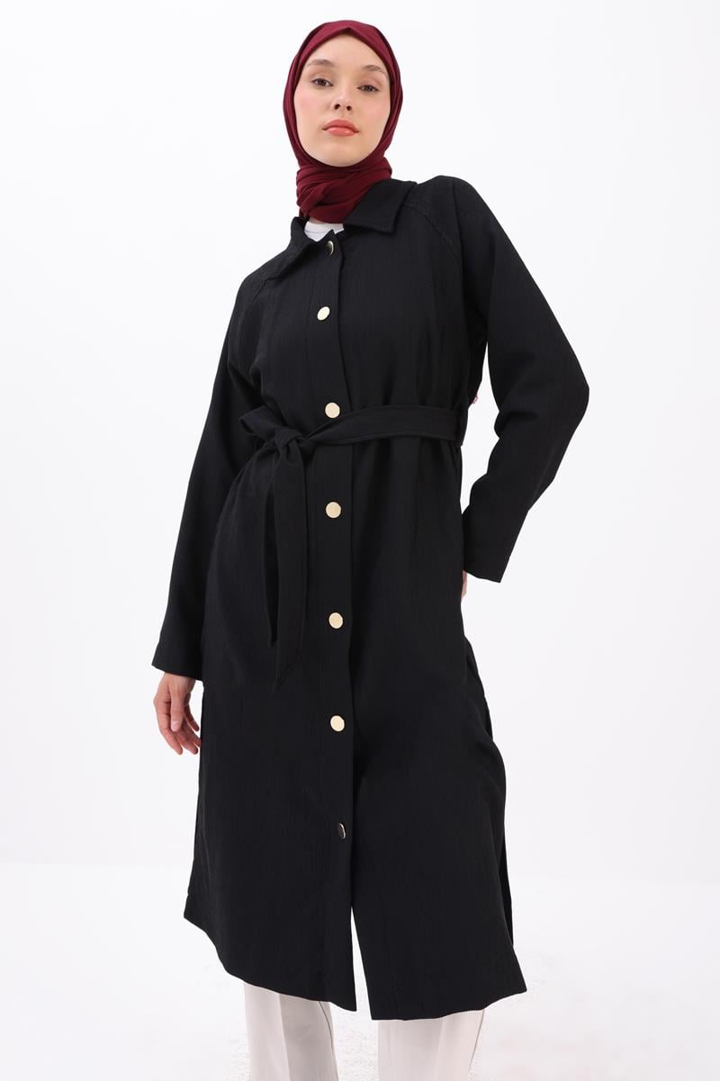 Buttoned Belted Cap With Collar