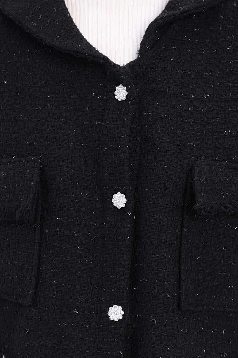 Tweed Skirt Suit with Stones Buttoned Pocket