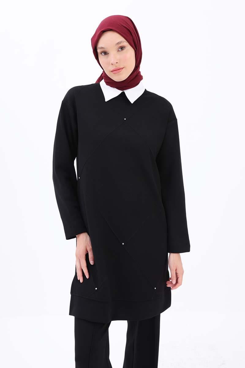 Taşlı Geometrik Çima Detaylı Tunik
