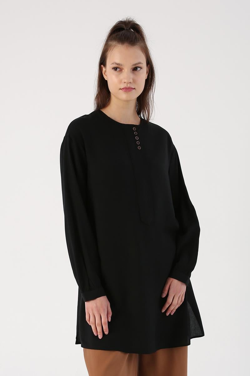 Slits on the Sides Viscose Wide-Pleat Comfortable Fit Tunic