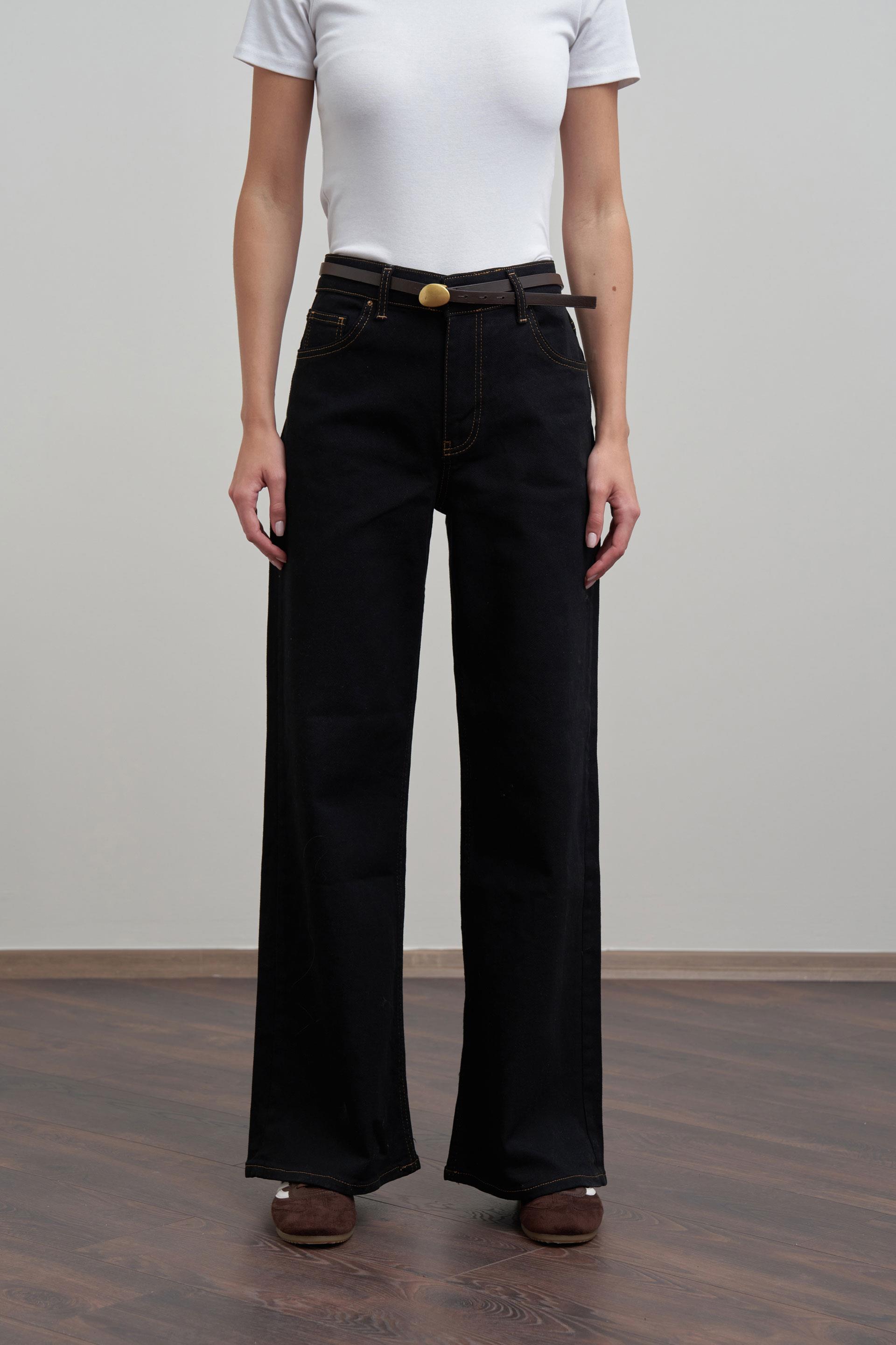 Siyah-Yüksek Bel Ekstra Geniş Paça Denim Pantolon