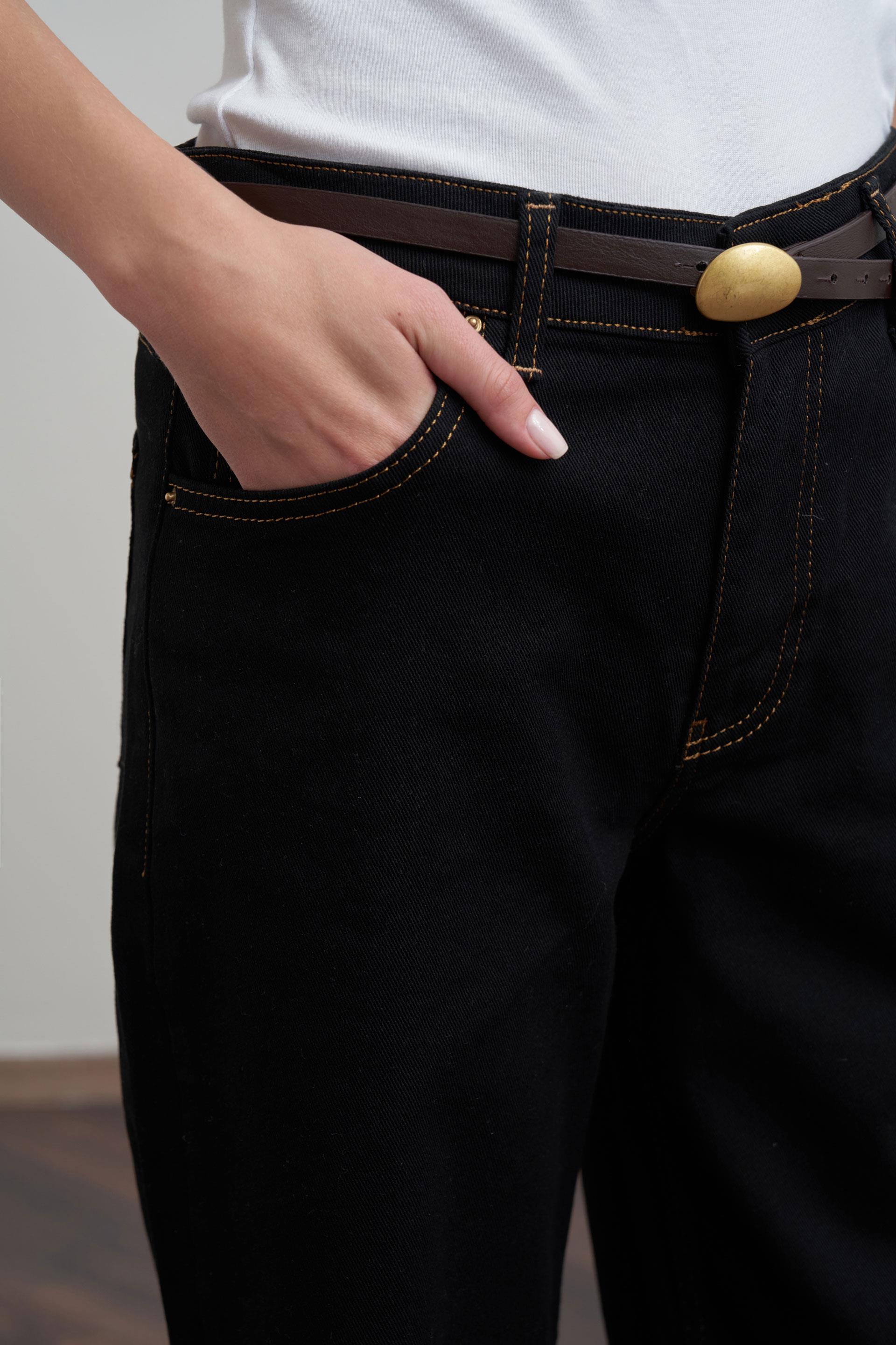 Siyah-Yüksek Bel Ekstra Geniş Paça Denim Pantolon