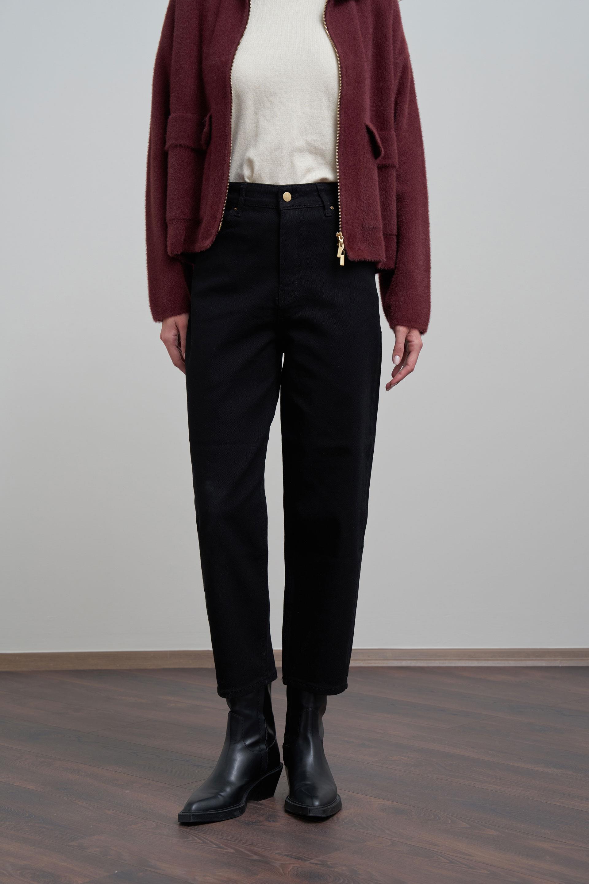 Siyah-Yüksek Bel Mom Paça Kot Pantolon