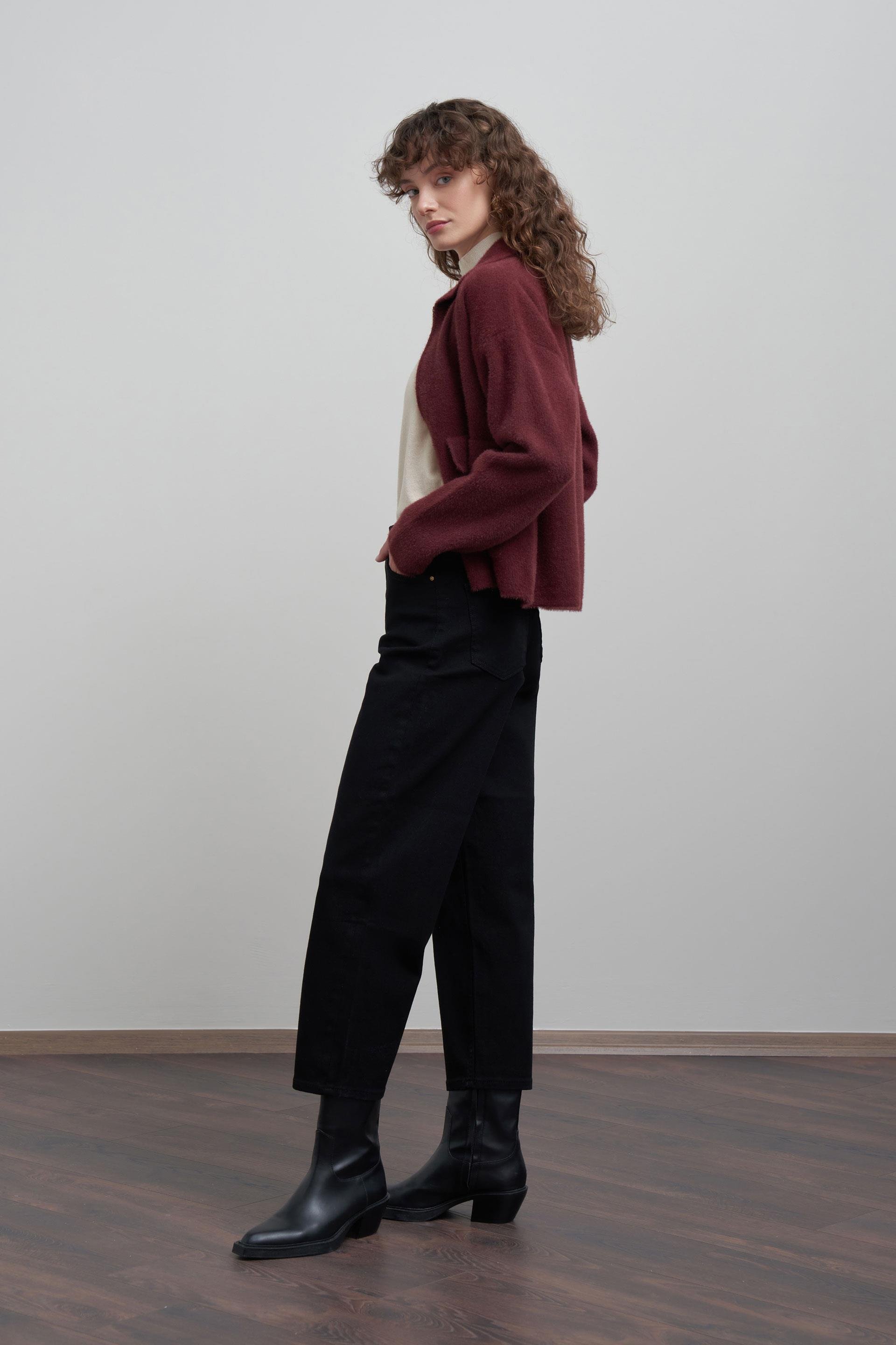 Siyah-Yüksek Bel Mom Paça Kot Pantolon