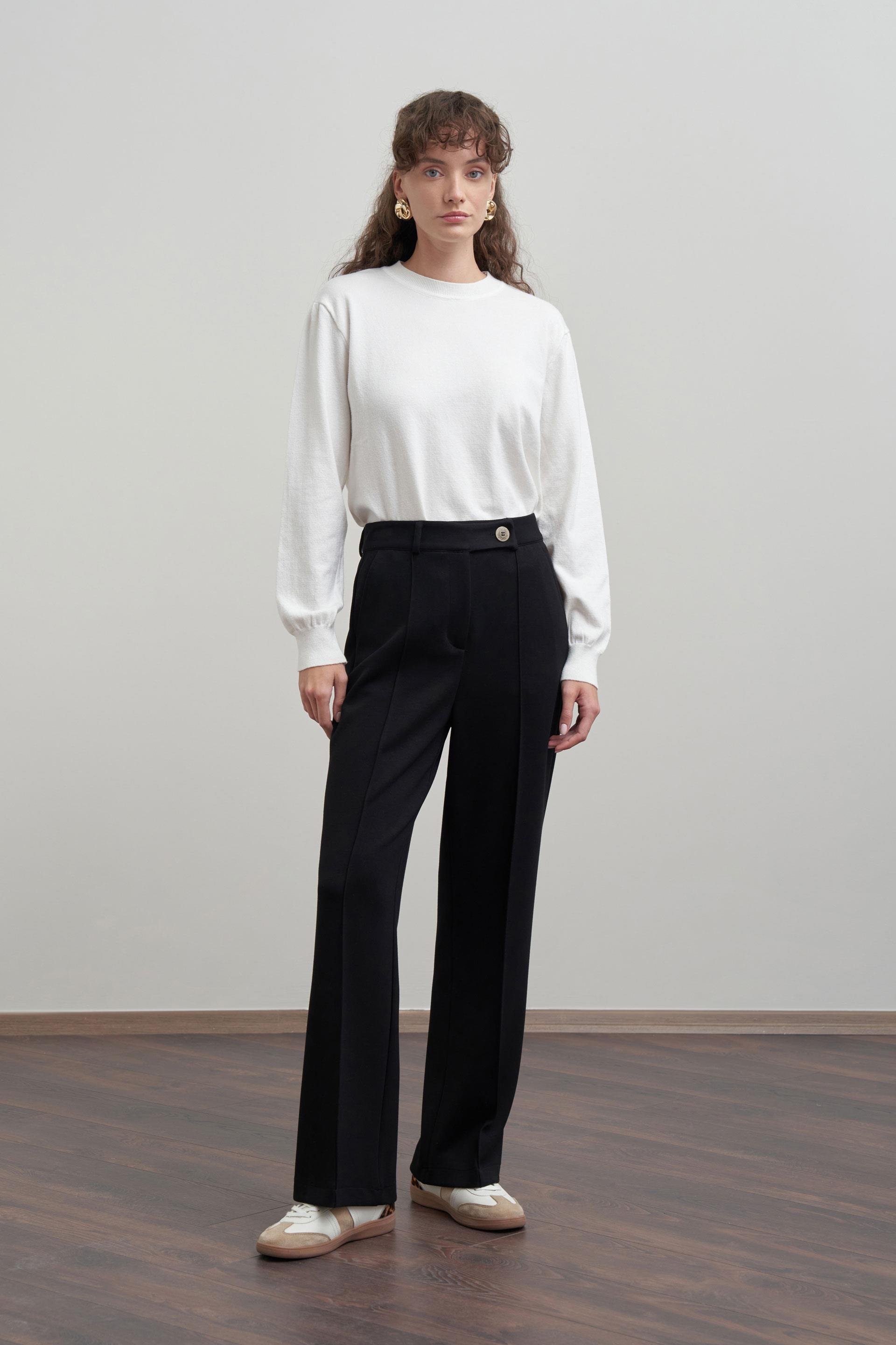 Siyah-Yumuşak Dokulu Palazzo Pantolon