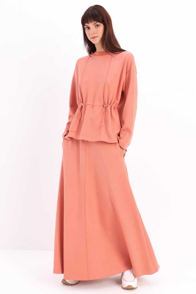 Knitted Skirt Suit With Shirred Waist