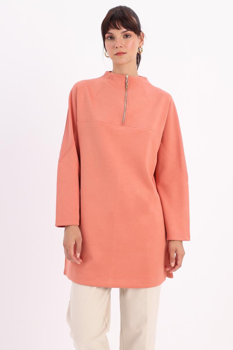 Stand Collar Zippered Robed Tunic