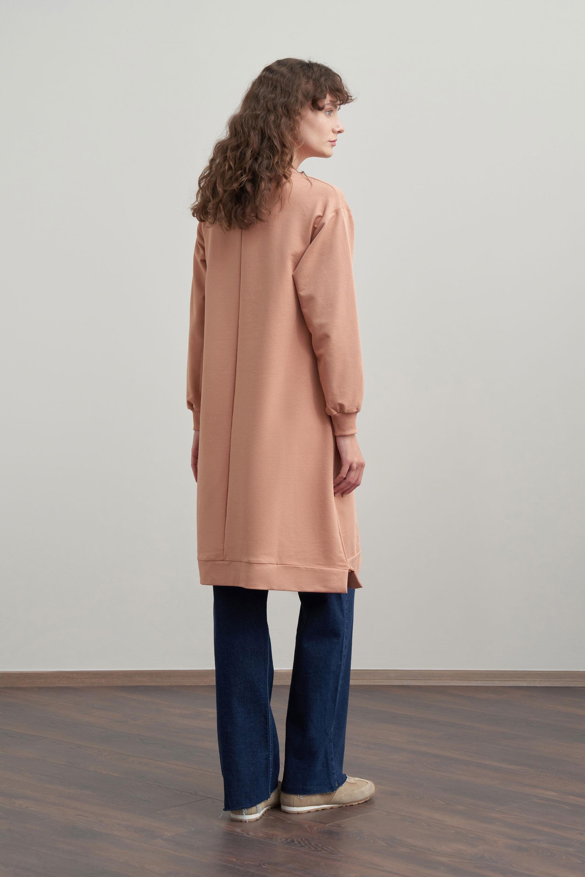 Somon-Pamuklu Nakışlı Uzun Tunik