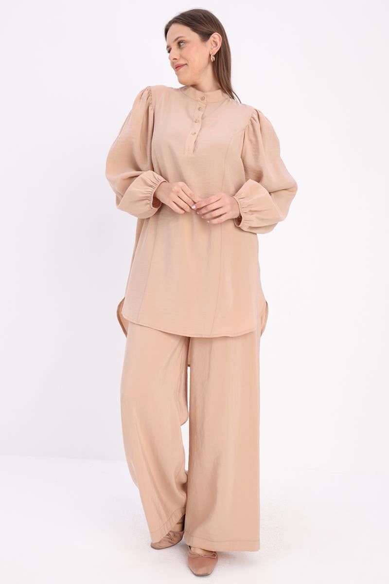 Düğmeli Modal Pantolonlu  Takım