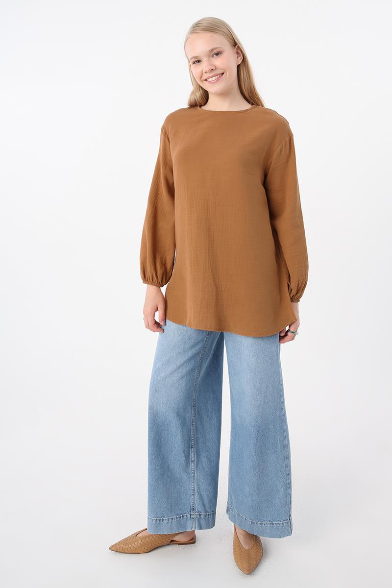 %100 Pamuk Müslin Kumaş Basic Bluz