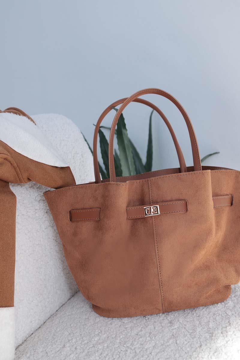 Çıtçıt Kapamalı Süet El Ve Omuz Çantası