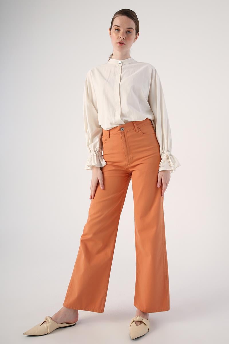 100% Cotton Wide Leg Piece Dyed Comfortable Fit Trousers