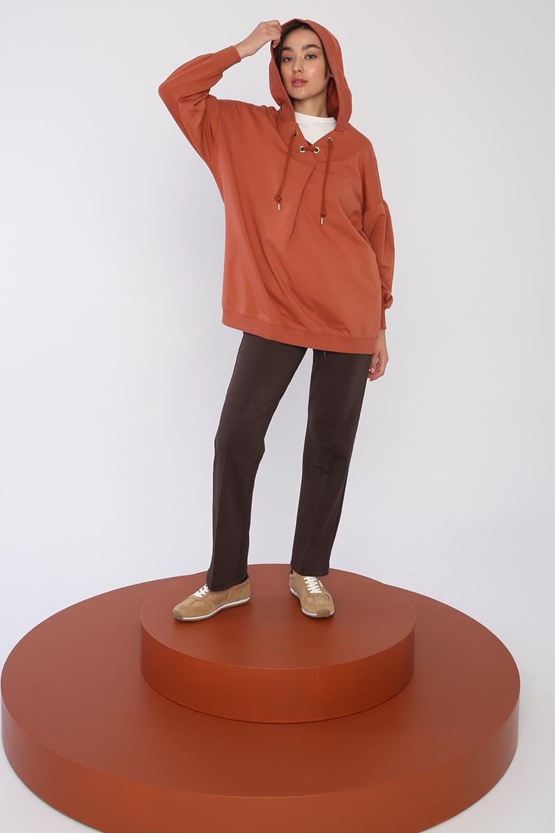 Oversize Kapüşonlu Yaka Detaylı Sweatshirt