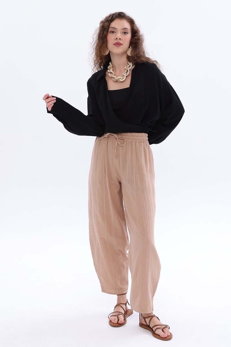 %100 Pamuklu Cepli Müslin Pantolon