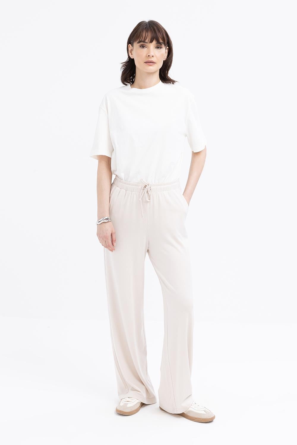 Taş-Beli Bağcıklı Cepli Geniş Paça Pantolon