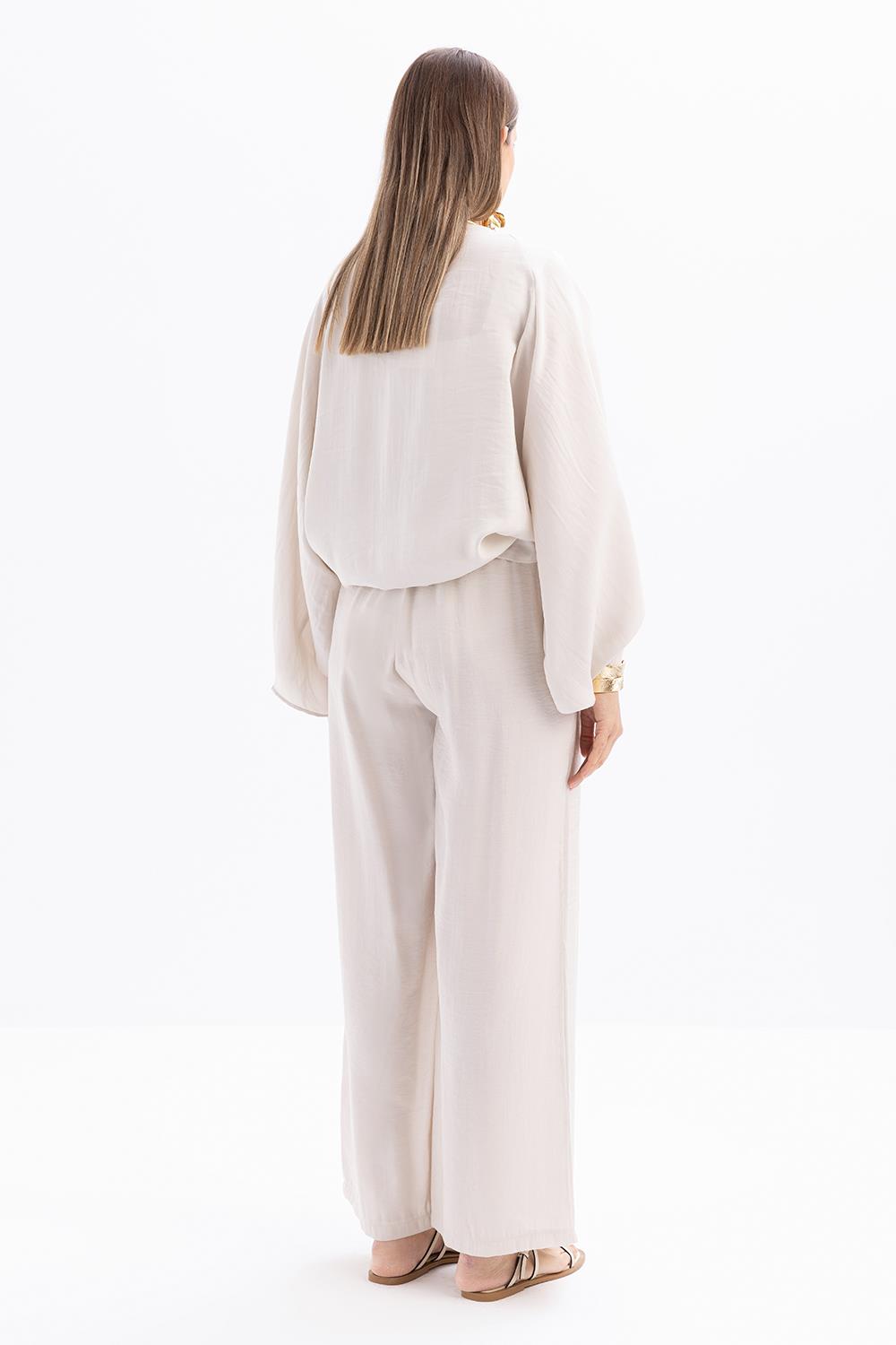 Taş-Beli Lastikli Palazzo Modal Pantolon