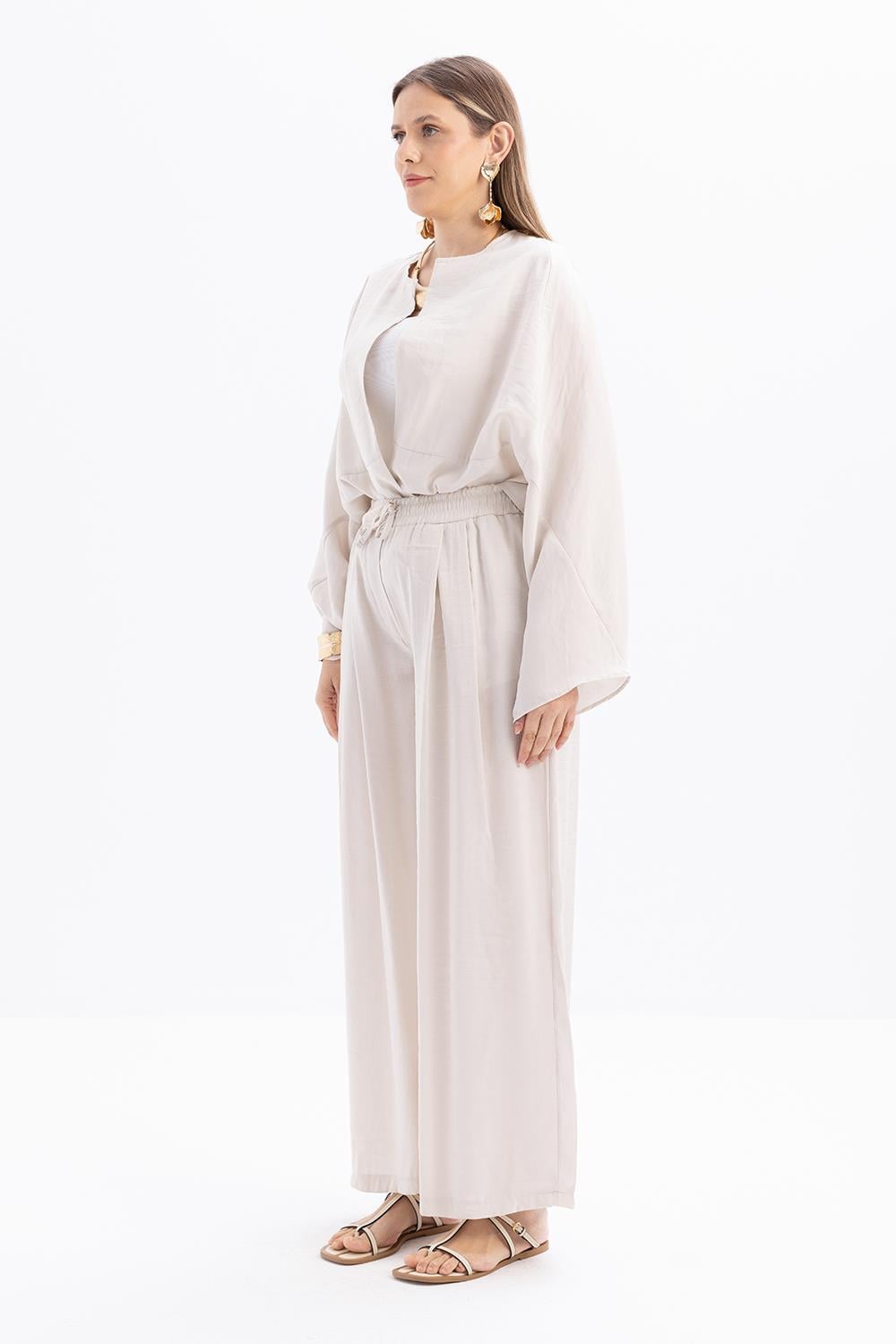 Taş-Beli Lastikli Palazzo Modal Pantolon