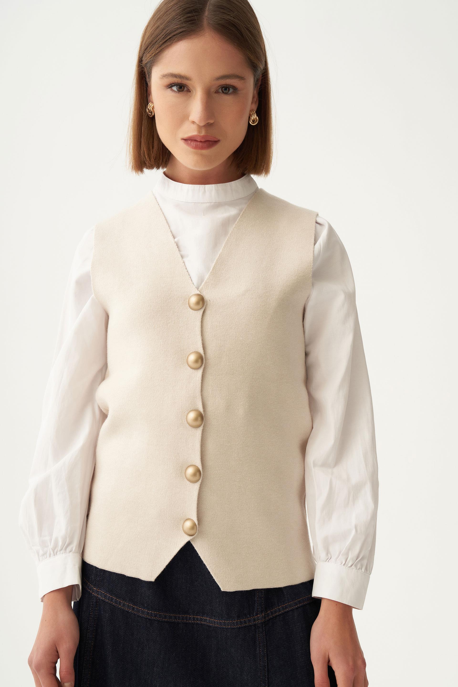 Taş-Dügmeli V Yaka Triko Hırka