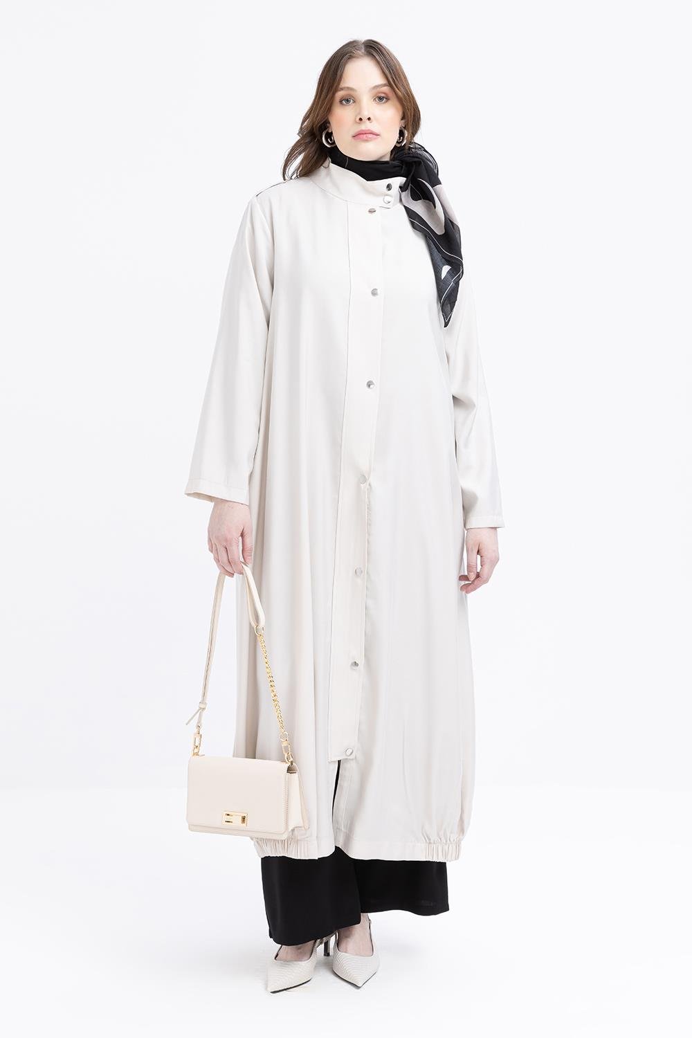 Taş-Etek Ucu Lastikli Çıtçıtlı Ferace