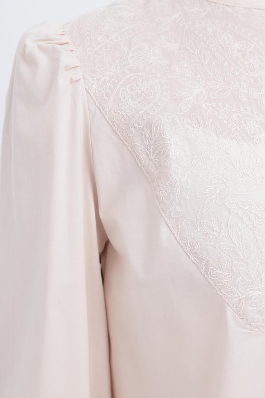 Taş-Fisto Garnili Kolu Lastikli Poplin Tunik