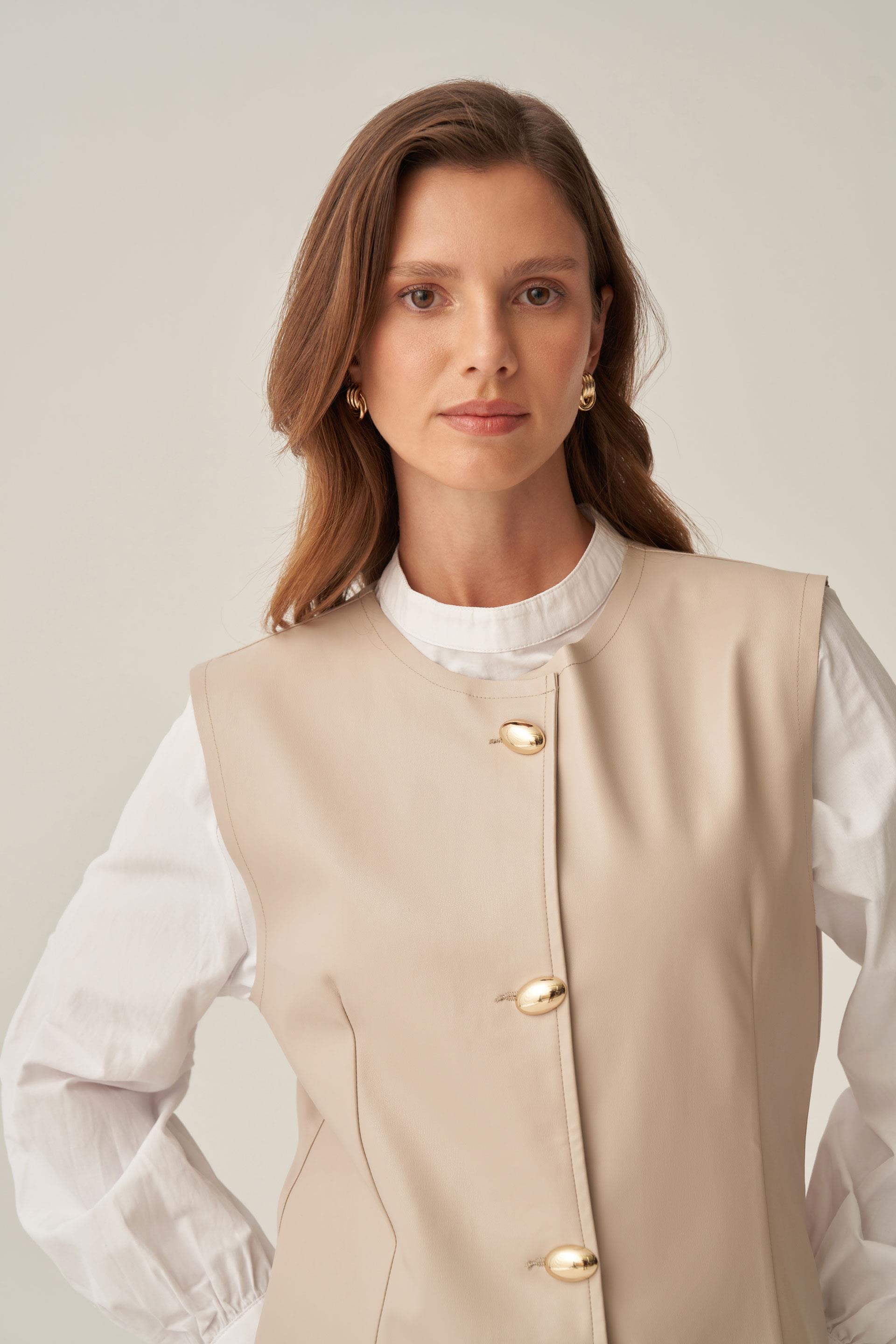 Taş-Gold Düğmeli Süetli Deri Yelek