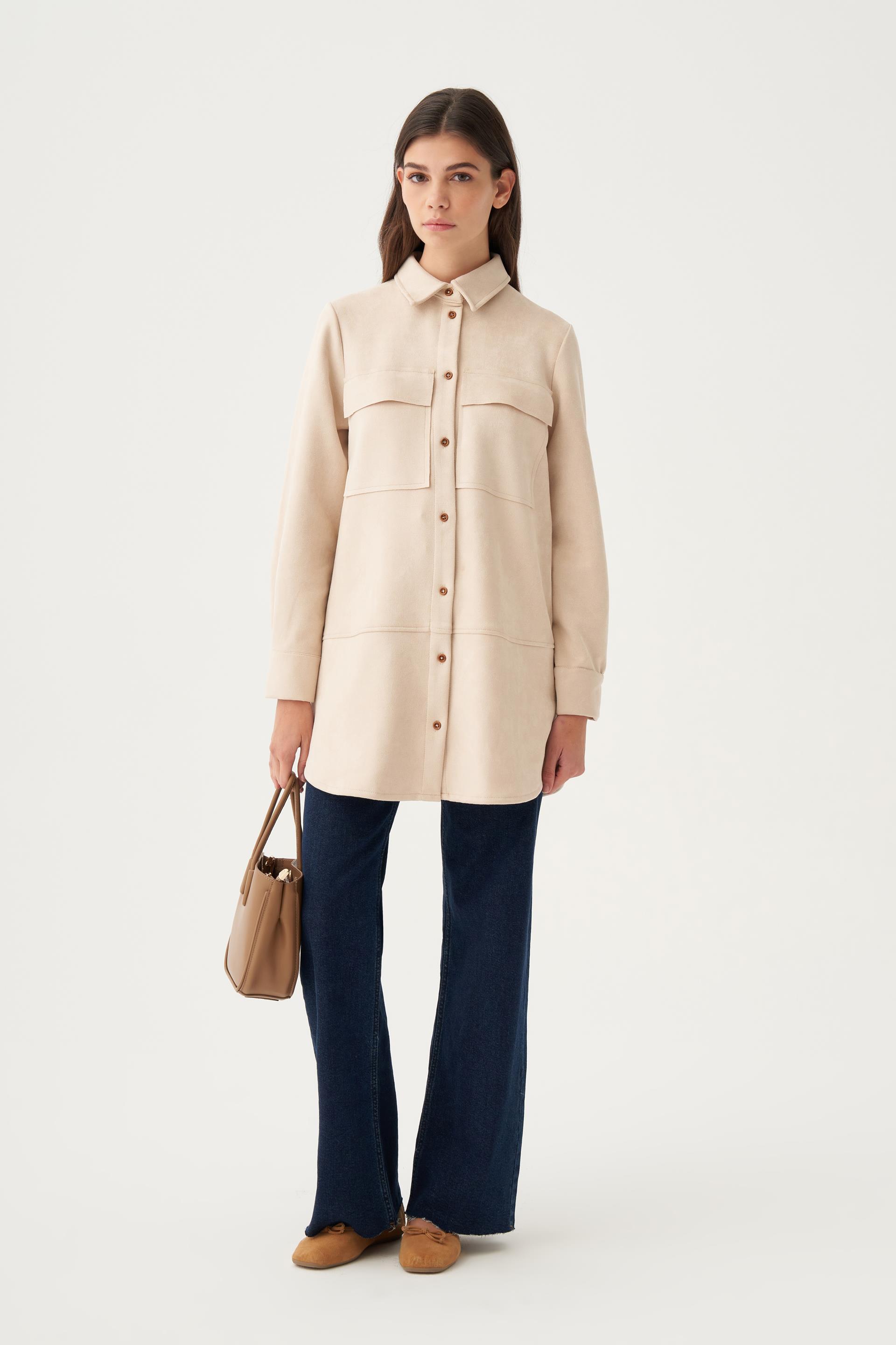 Taş-Kapak Cepli Uzun Scuba Gömlek