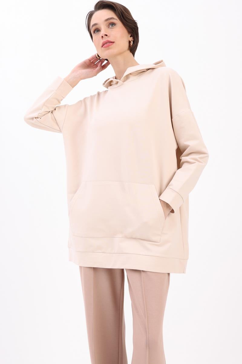 Kangaroo Pocket Hooded Sweatshirt Tunic
