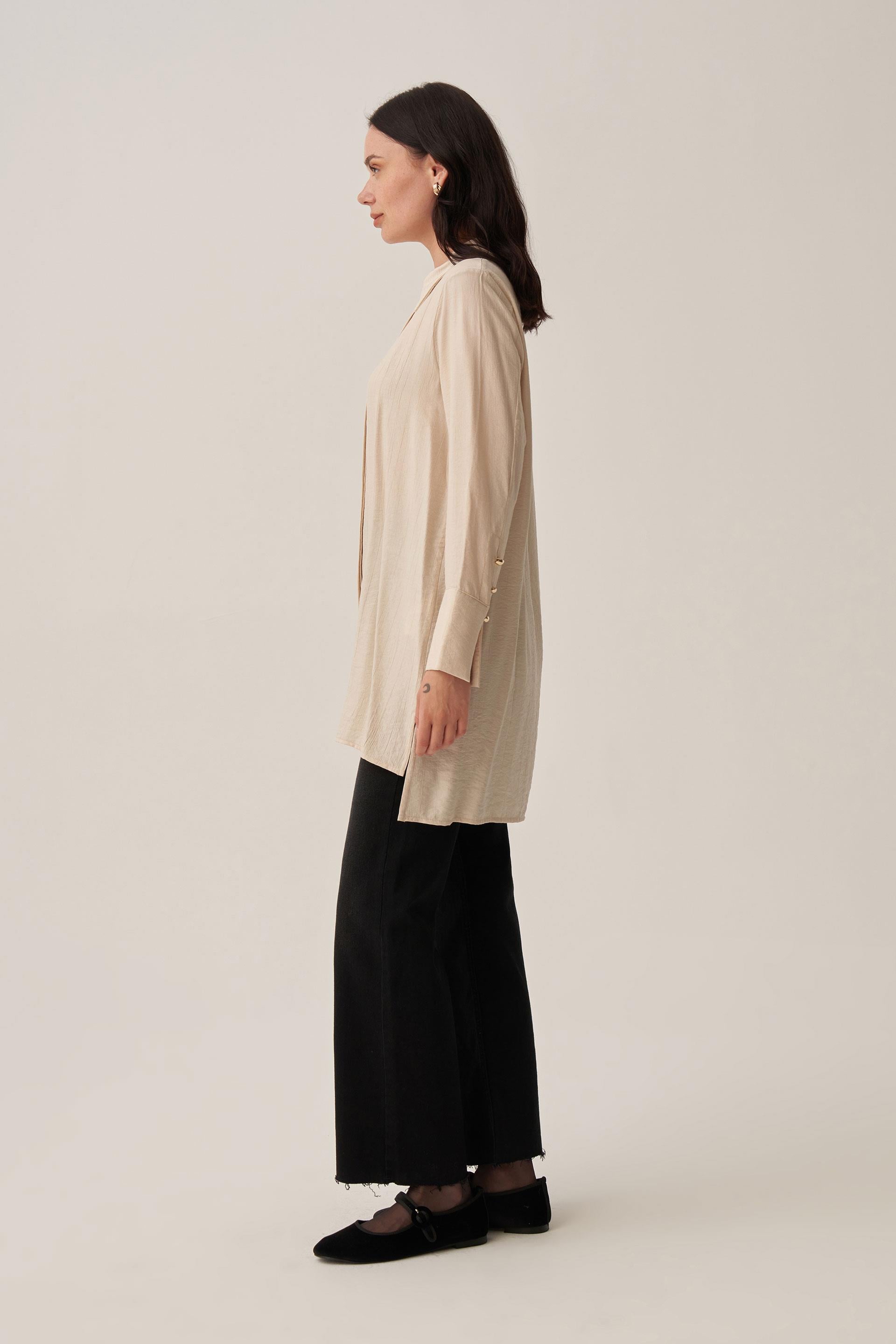 Taş-Kırışık Efektli Şık Poplin Gömlek