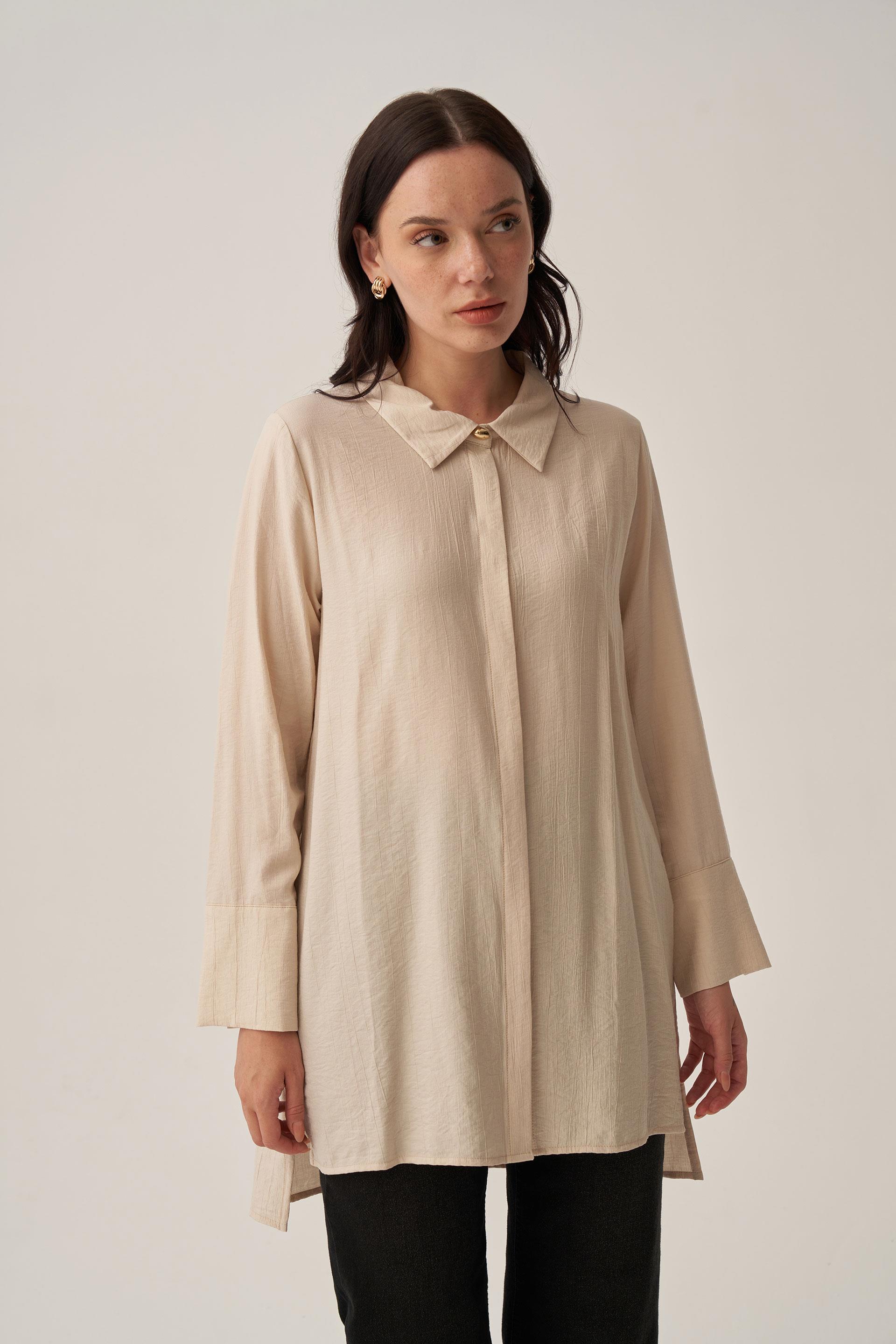 Taş-Kırışık Efektli Şık Poplin Gömlek