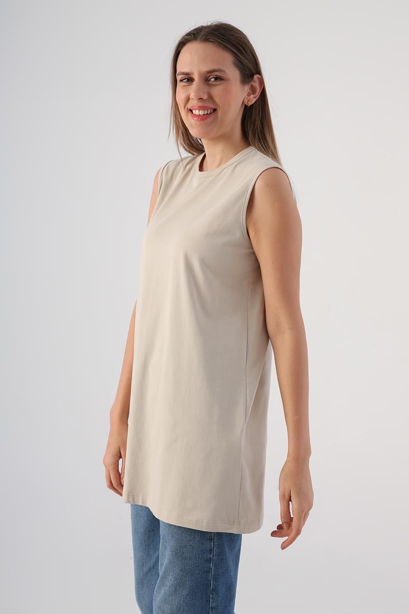 Pamuklu Basic Kolsuz T-Shirt Tunik