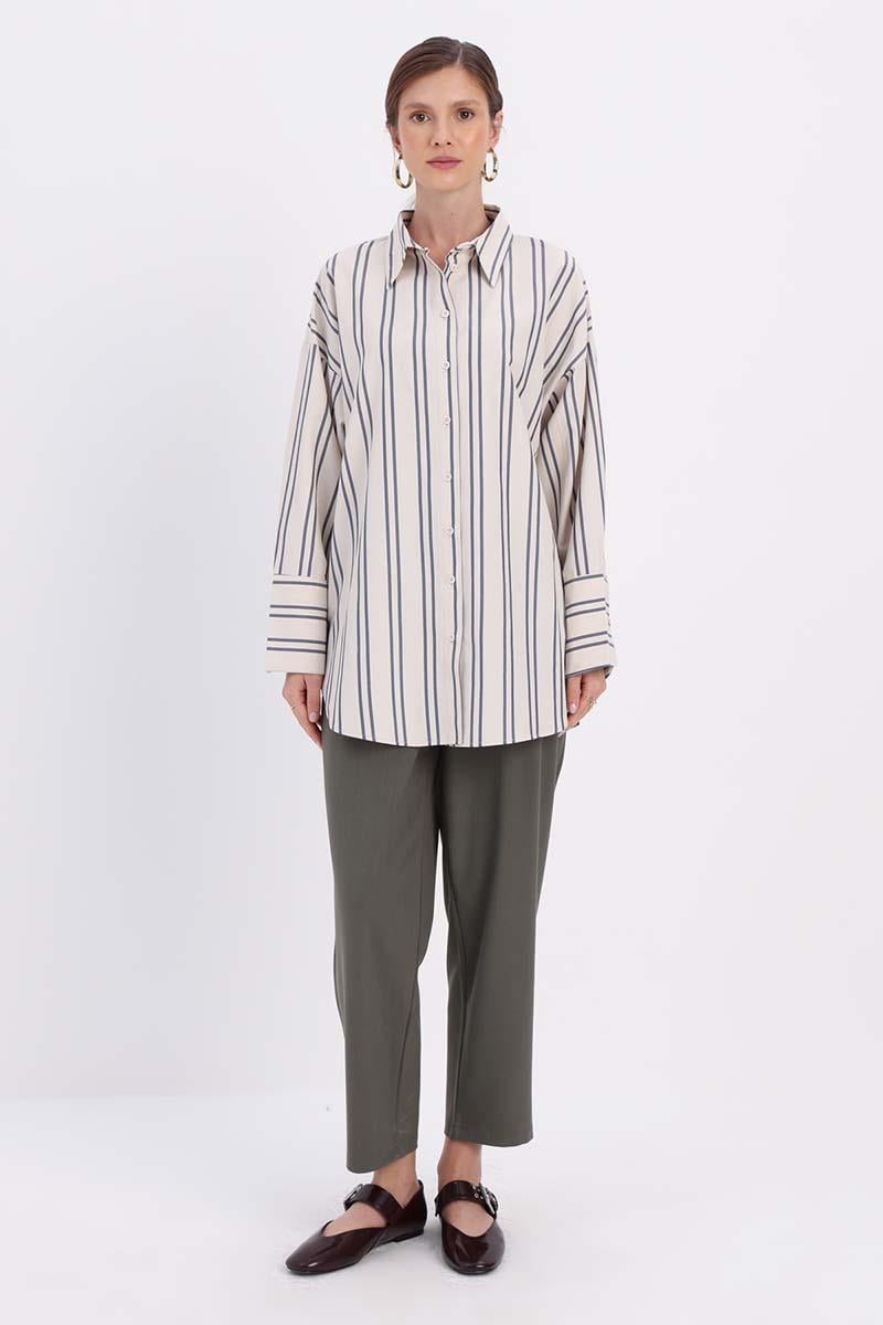 Pamuklu Oversize Çizgili Gömlek Tunik