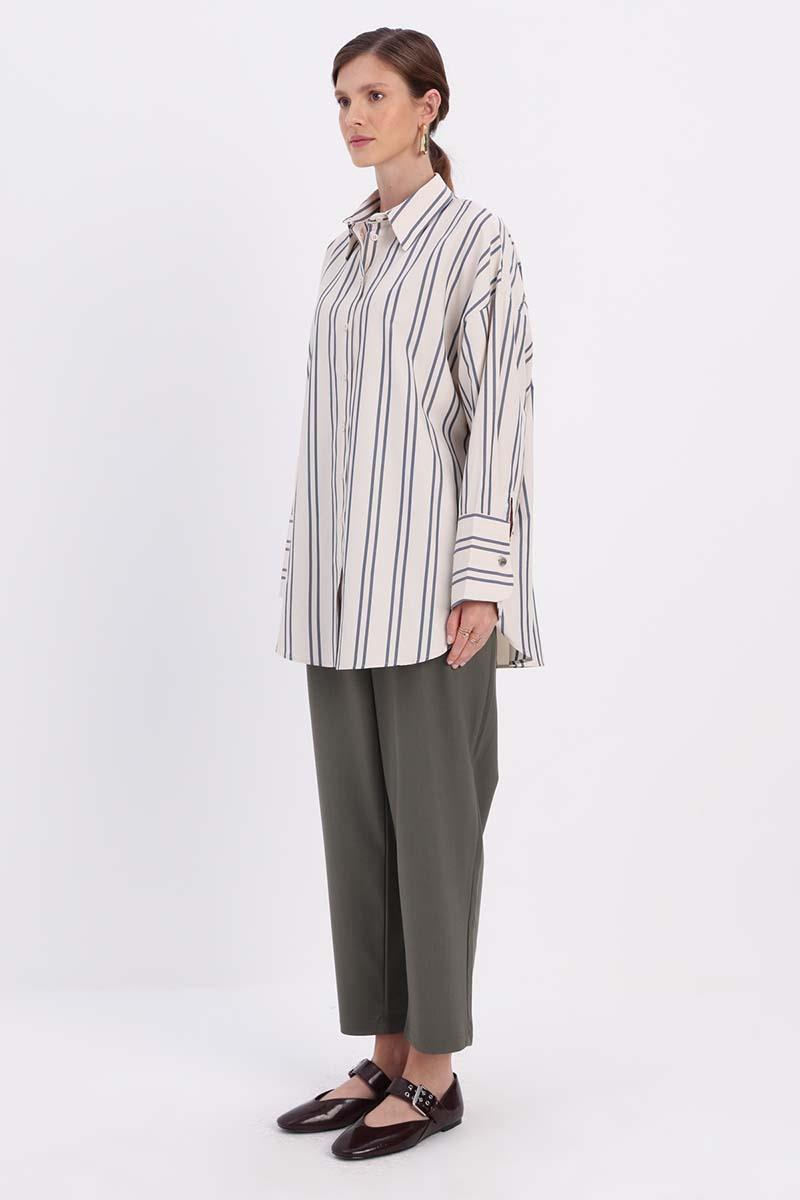 Pamuklu Oversize Çizgili Gömlek Tunik