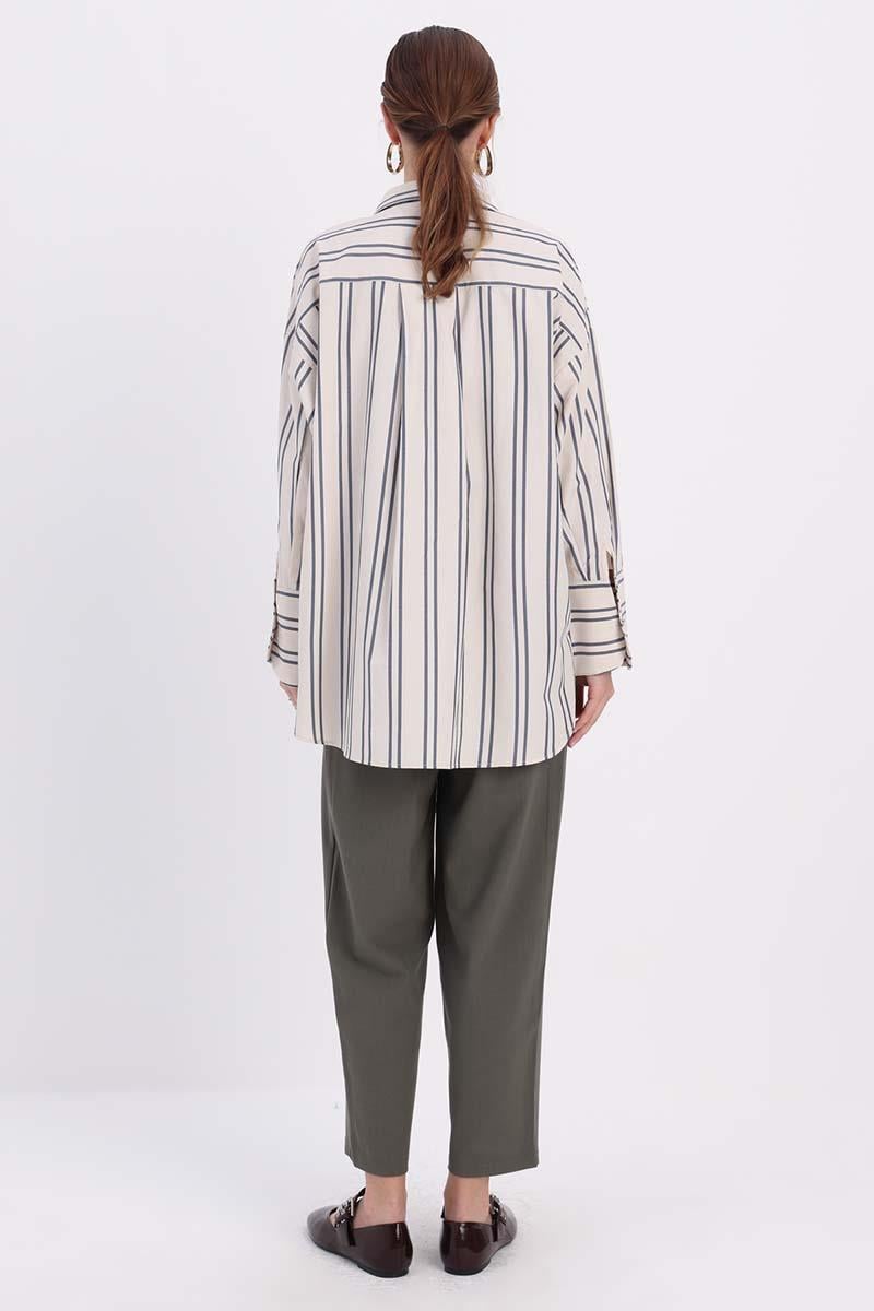 Pamuklu Oversize Çizgili Gömlek Tunik