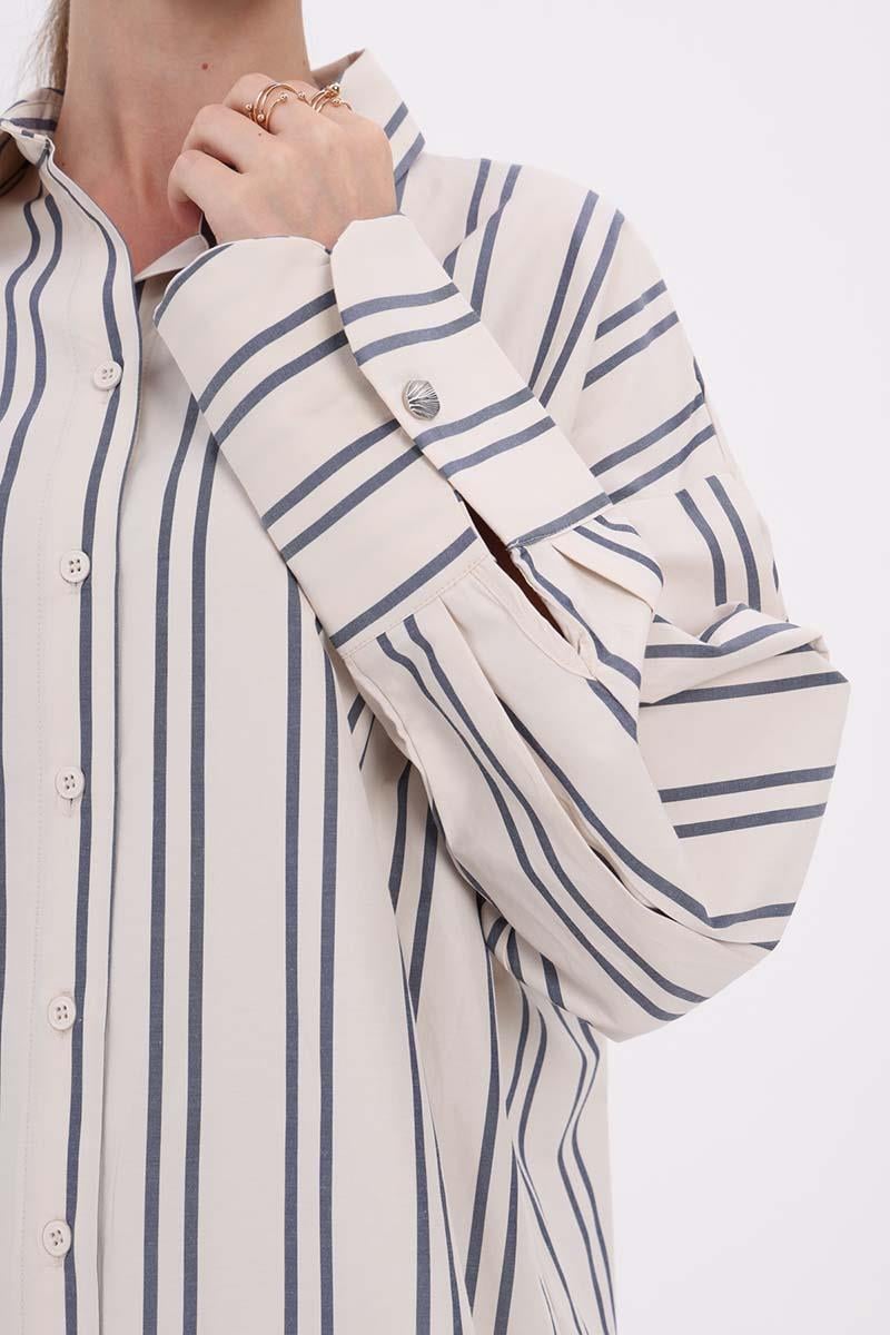 Pamuklu Oversize Çizgili Gömlek Tunik