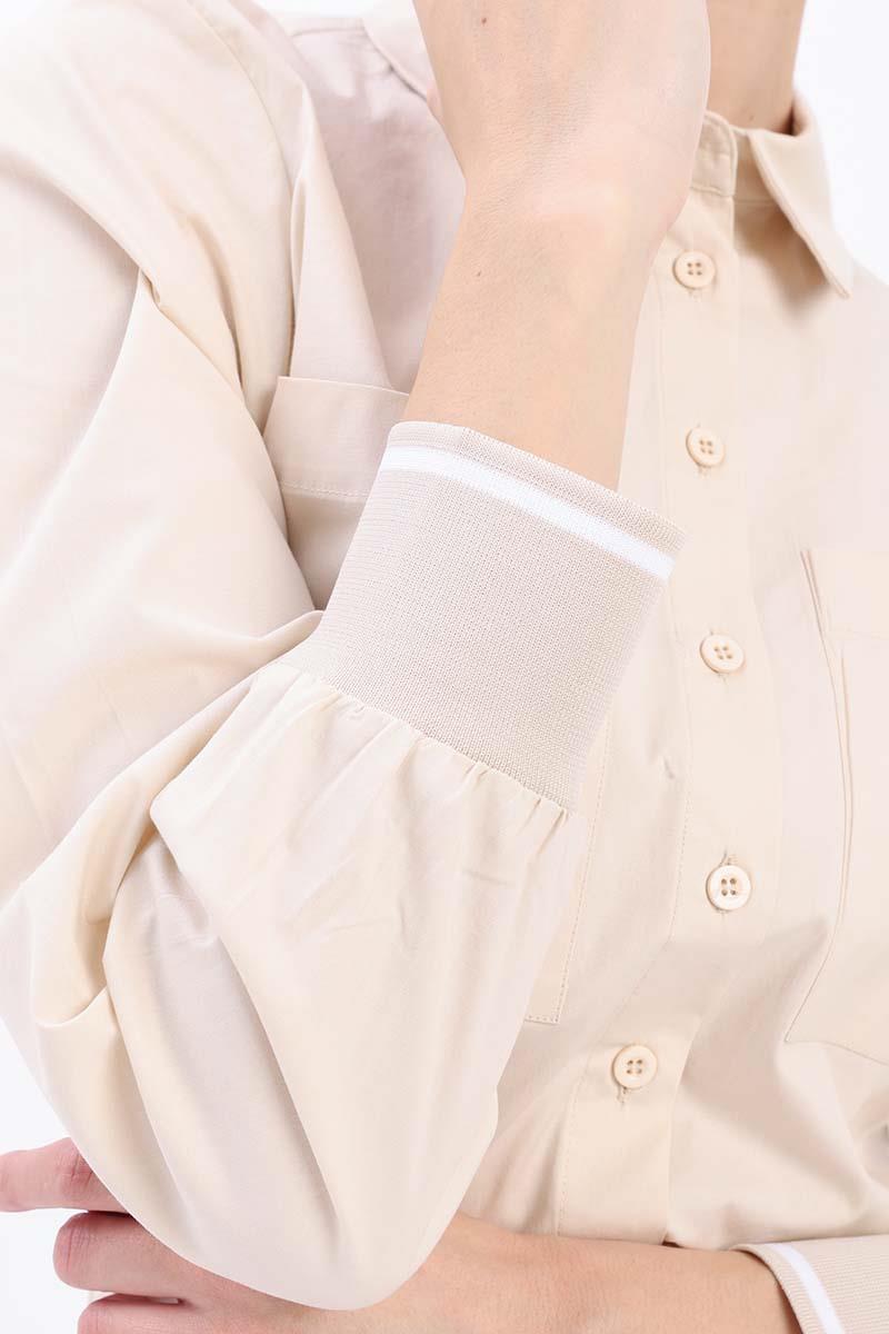 Pamuklu Manşeti Ribanalı Cepli Gömlek
