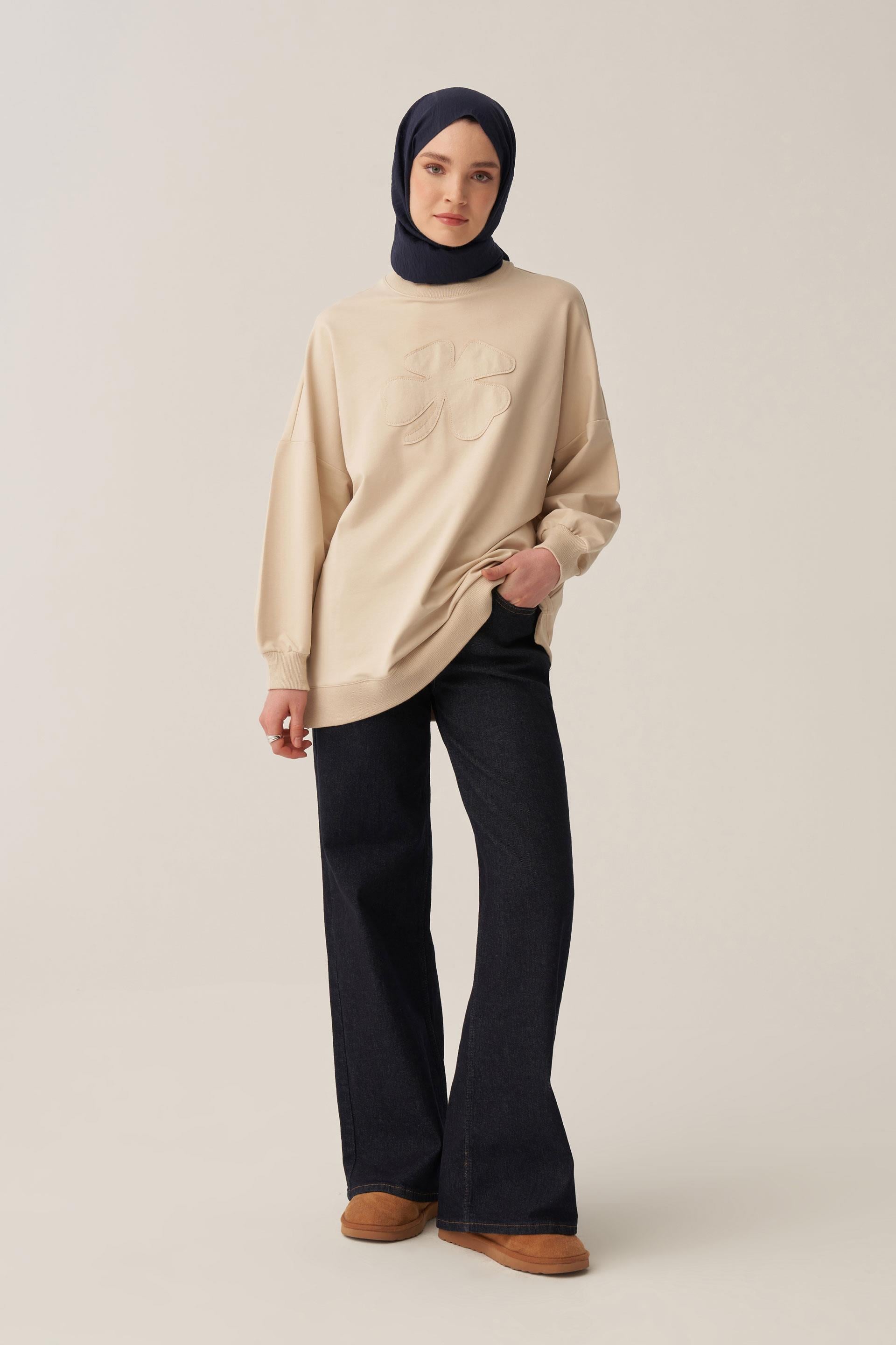 Taş-Pamuklu Aplikeli Sweatsirt