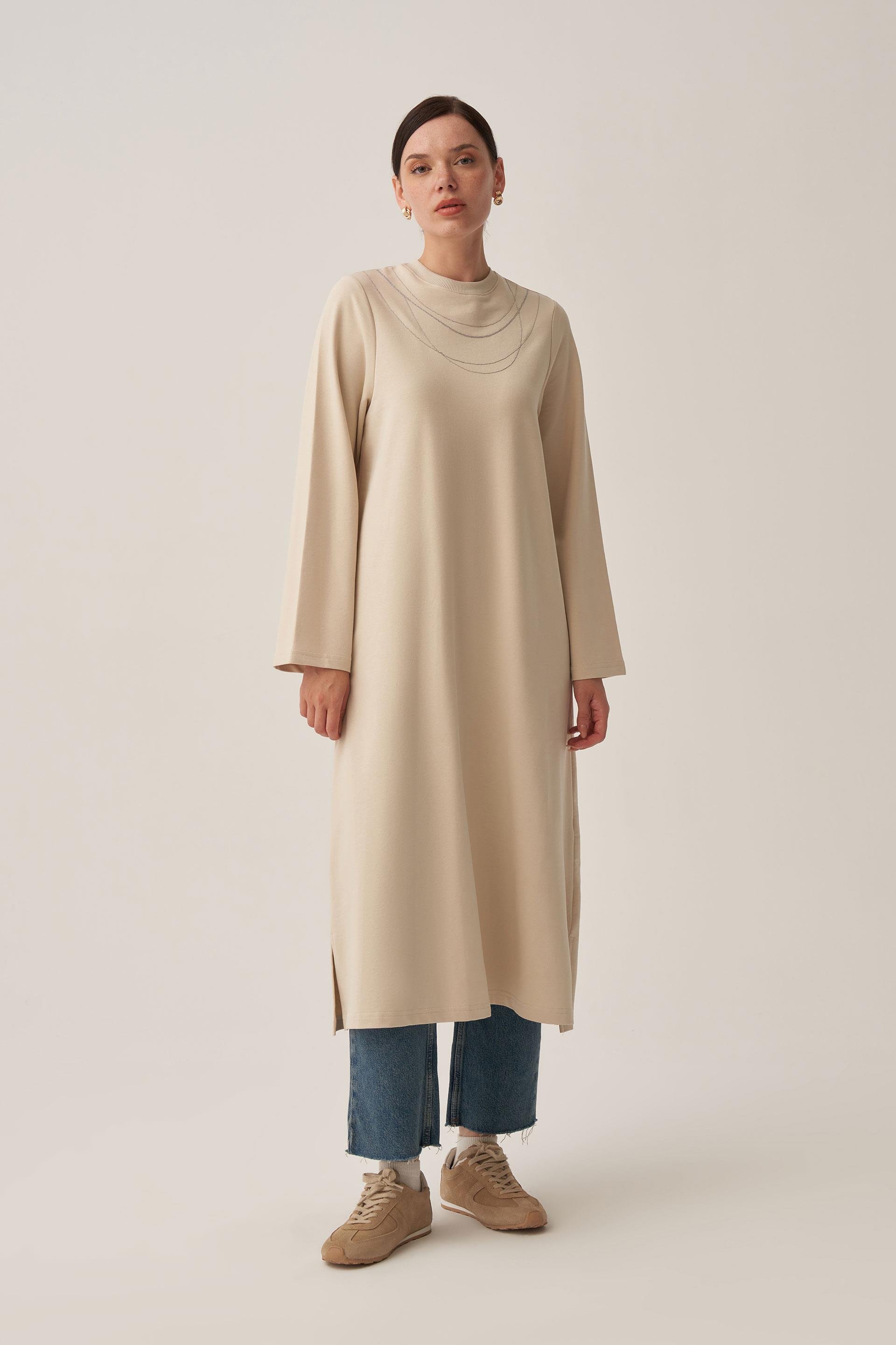 Taş-Pamuklu Zincir İşlemeli Tunik