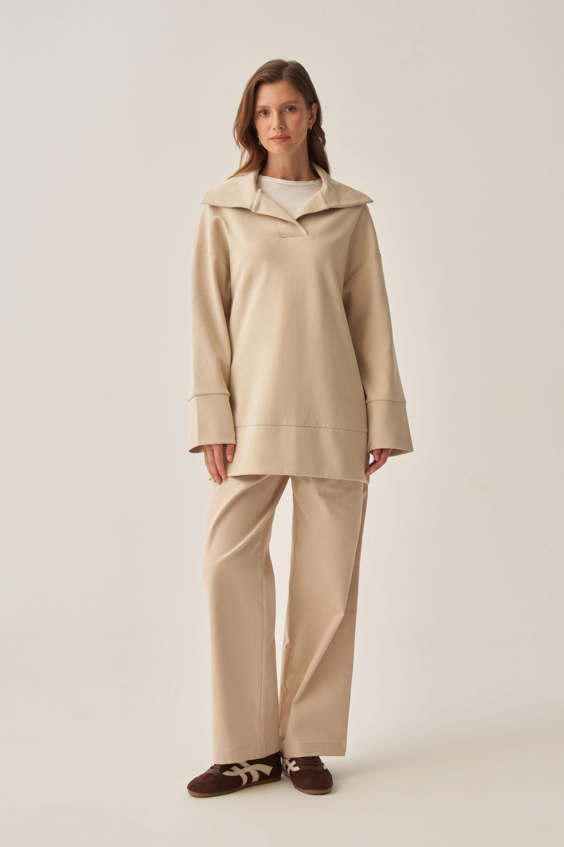 Taş-Polo Yaka İnterlok Sweatshirt