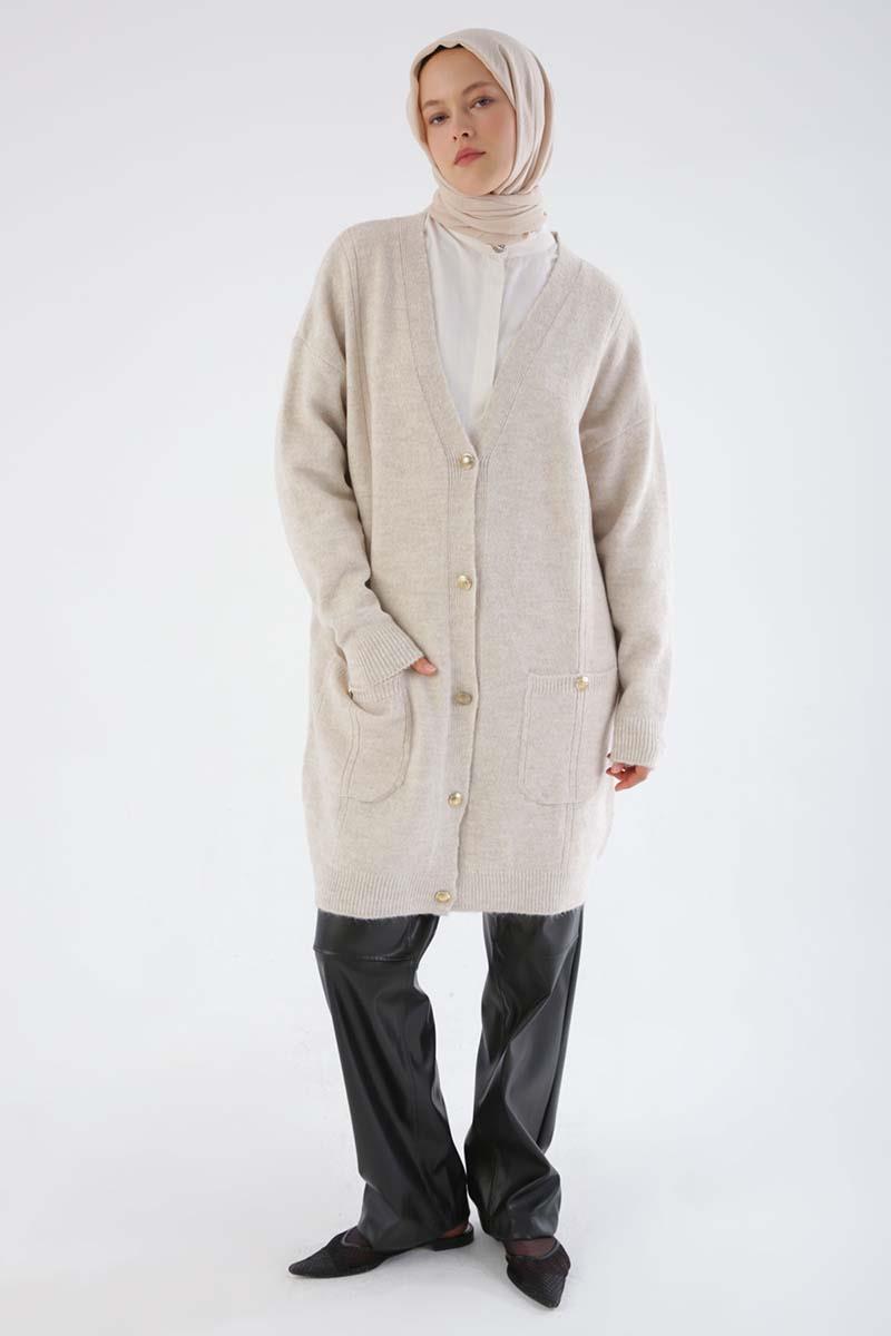 V Neck Pocket Knitted Cardigan
