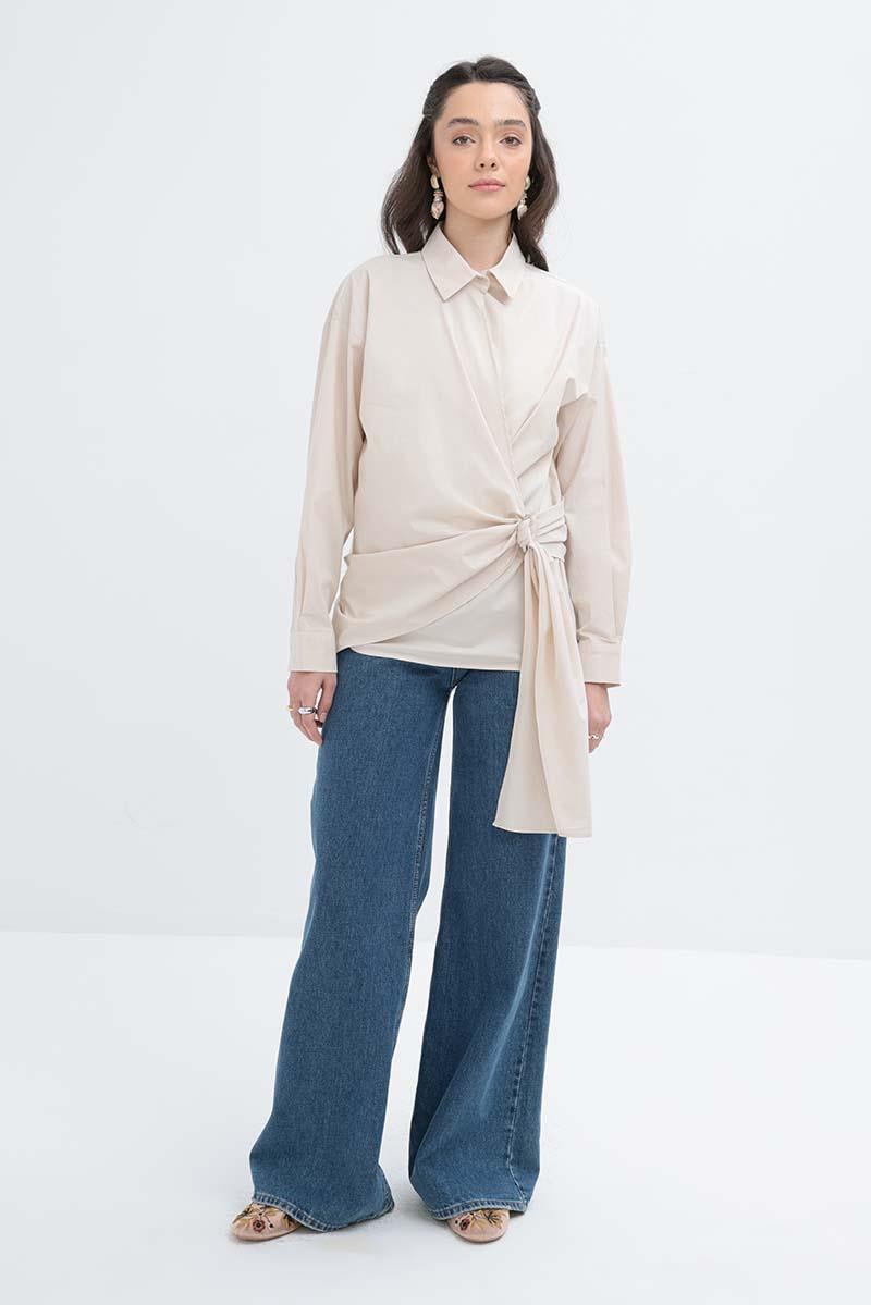 Taş-Yandan Bağlama Detaylı Gömlek